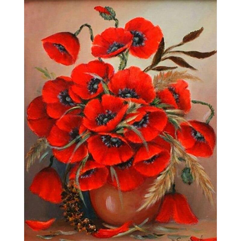 

DIY Повний круглий 5D Алмазний живопис Пейзаж Квіткова Алмазна Вишивка Мозаїка Вишивка хрестом Квітка маку Домашній декор Подарунок Full Round 20x25CM