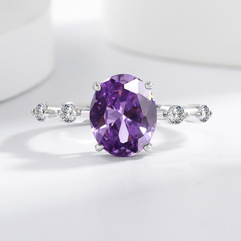 New Style Oval Imitation Amethyst and Topaz Gemstone Silver Plated Ring