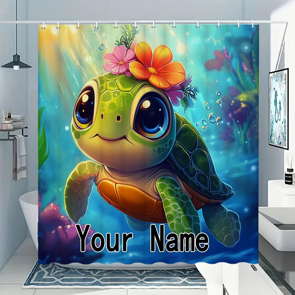 

Custom Name Cute Sea Turtle Shower Curtain Waterproof Fabric Ocean Animal Bath Curtain For Bathroom Decor W60H190(CM)-1 Pcs
