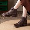 Johnature Genuine Leather Warm Round Toe Soft Soled Short Boots Low Heel Non Slip Casual Women's Shoes