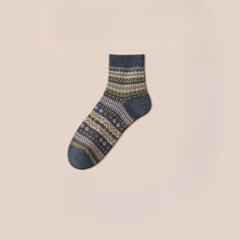 Retro Ethnic Style Women's Mid-calf Odor-resistant and Sweat-absorbent Fall Double-needle Trendy Socks, Spring-autumn Long Women's Socks