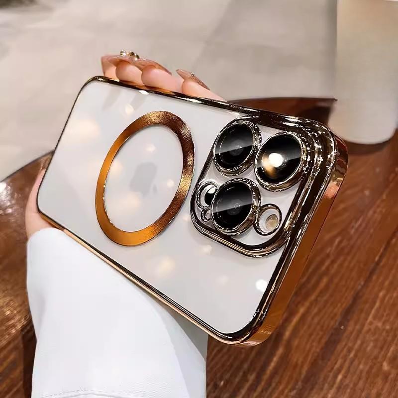 Applicable To IPhone16 Mobile Phone Case Magnetic Plating PC Comes with Lens Film Apple 15 Full-pack Transparent Anti-fall Hard Cover
