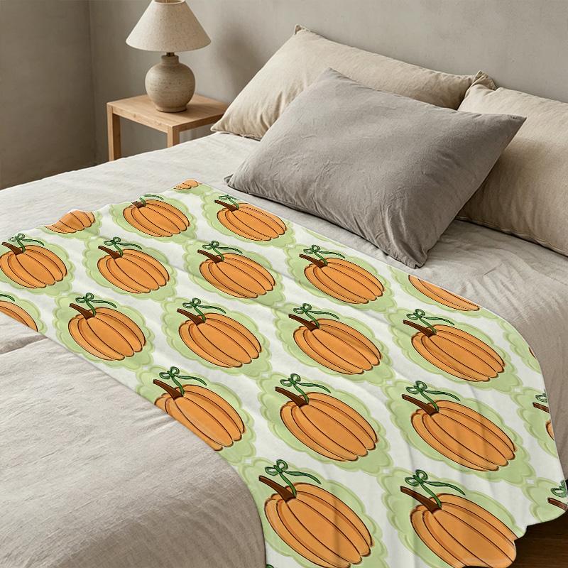 Soft Flannel Fleece Blanket Pumpkin Collection: Breathable, Skin-Friendly, Warm, Decorative, Lightweight, Ideal for Home, Office & All-Season Use