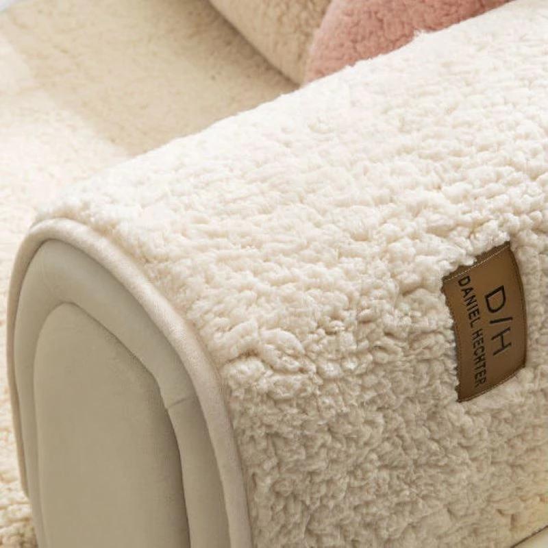 Winter Lamb Wool Sofa Towel Thicken Warm Plush Soft Smooth Sofa Mat Covers For Living Room Solid Color Anti -Slip Couch Cover