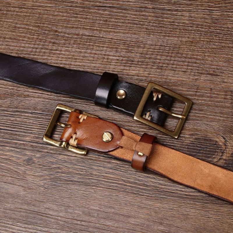 Belt Women's First Layer Cowhide Pin Buckle Retro Square Copper Buckle Versatile Casual Decorative Belt