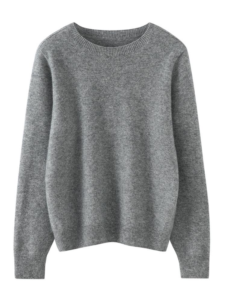 Women's 100% Pure Cashmere Round Neck Sweater - Soft, Warm, and Loose-Fit Knitted Base Layer.