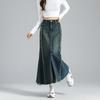 Urban Retro Distressed Denim Mermaid Midi Skirt