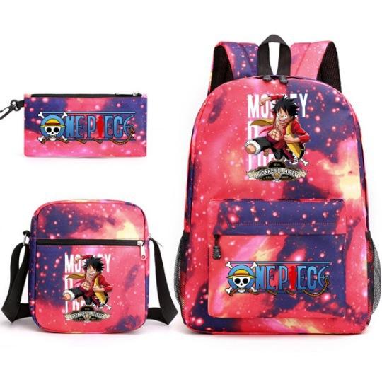 Riman One Piece Backpack 3-Piece Set, Boys And Girls Laptop, Youth Schoolbag, Messenger Bag, Pencil Bag.