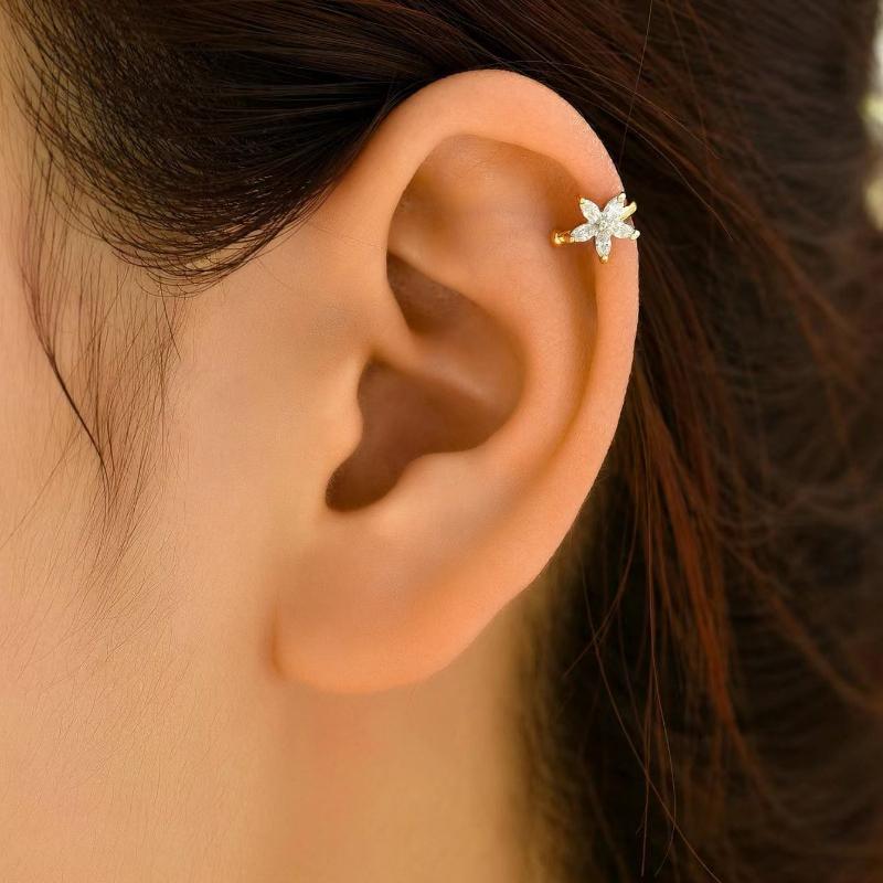 1 Pair Rhinestone Flower Decor Ear Cuff Copper Jewelry Valentines,Mom,Mother,Mother's Day,Gift