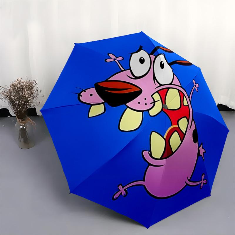 1PC Courage the Cowardly Dog Automatic Open/Close Folding Umbrella, Windproof 8 Ribs Construction, Lightweight Travel Umbrella, Ideal Gift 0902024