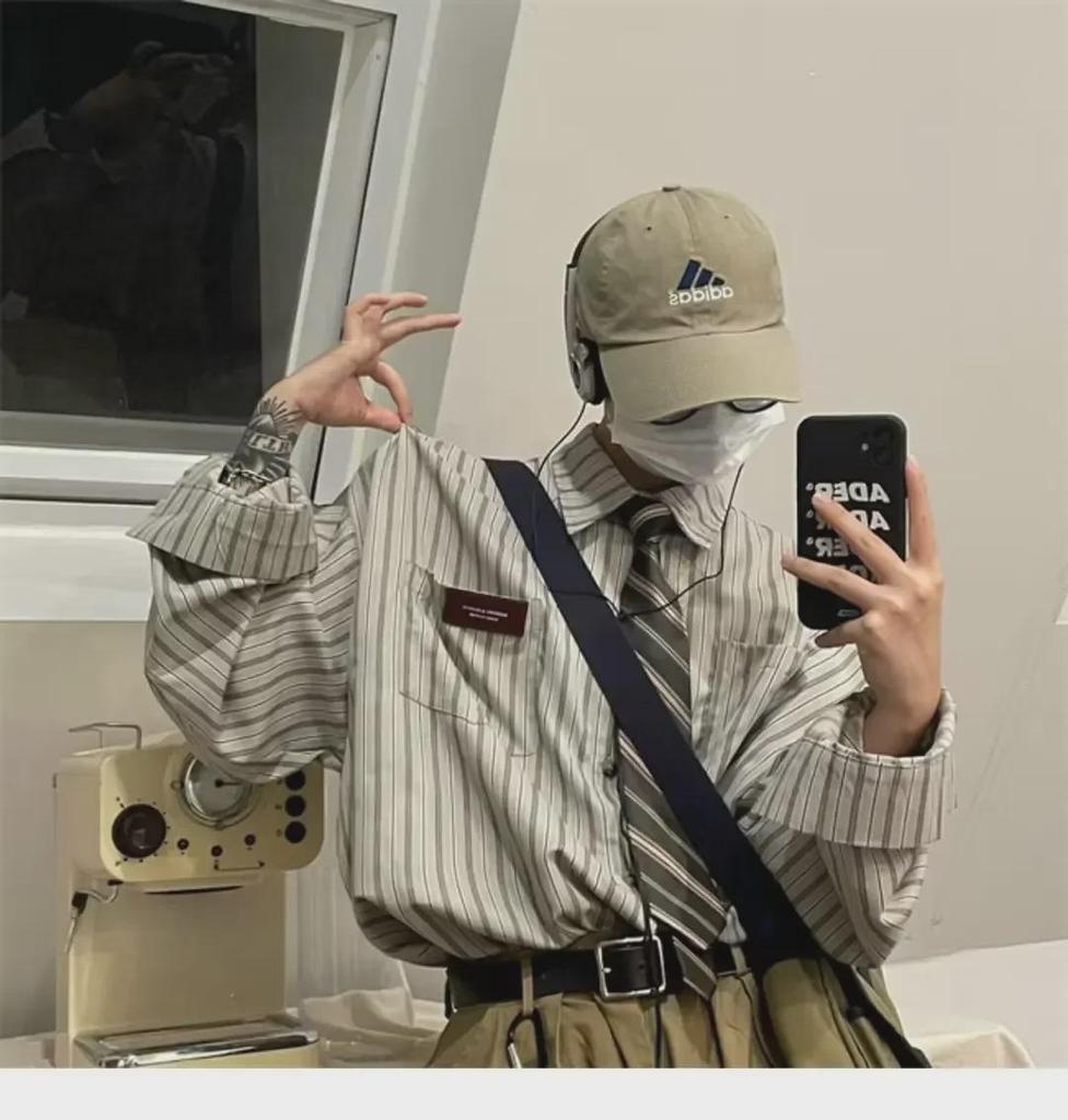 Japanese Retro Lapel Long Sleeve Striped Shirt for Men and Women - Casual Wear for Spring, Summer, and Autumn 2023