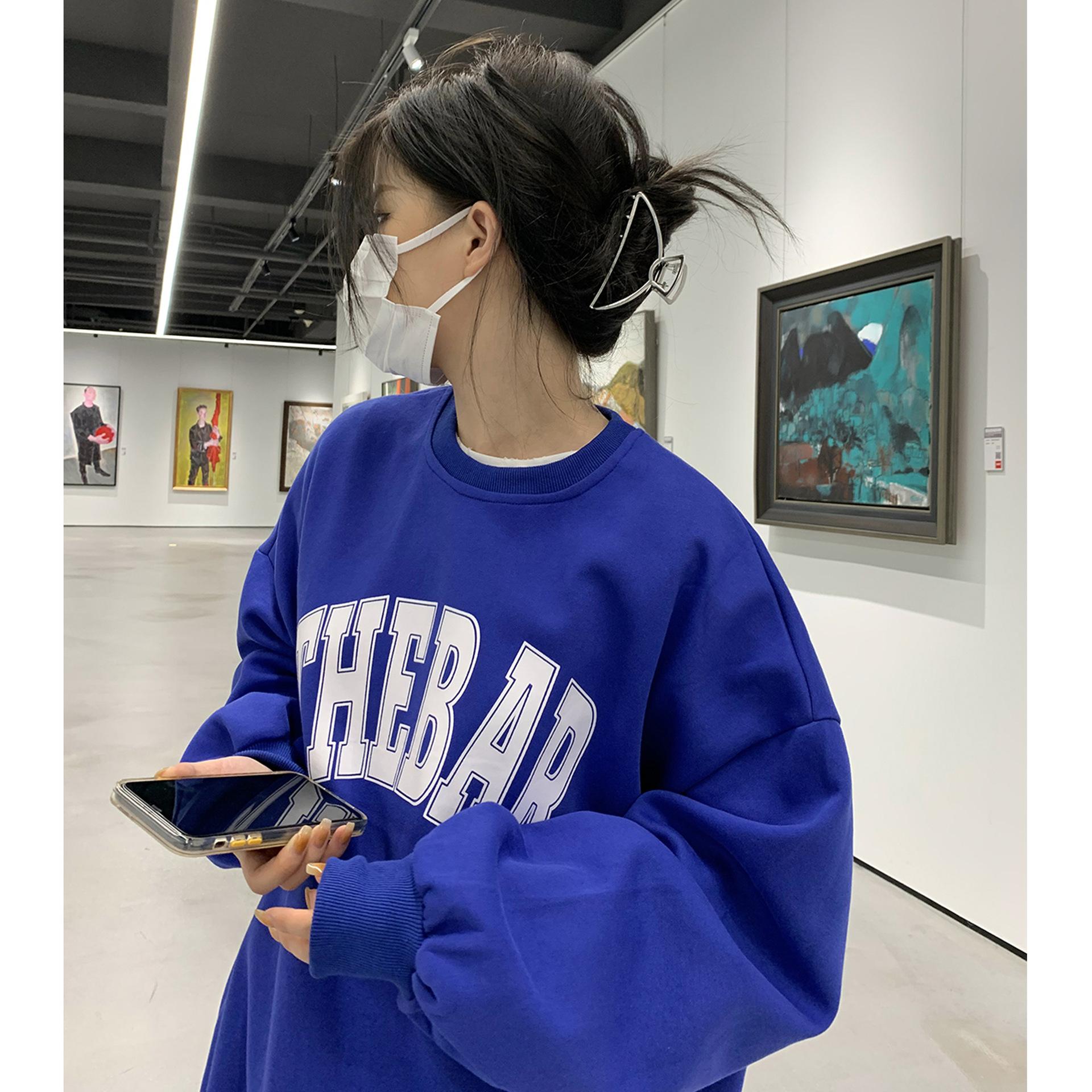 

Женский мягкий свободный повседневный свитер, осенне-зимняя куртка, древний круглый вырез, длинный рукав, базовая футболка, топы, модный ретро-универсальный свитшот M