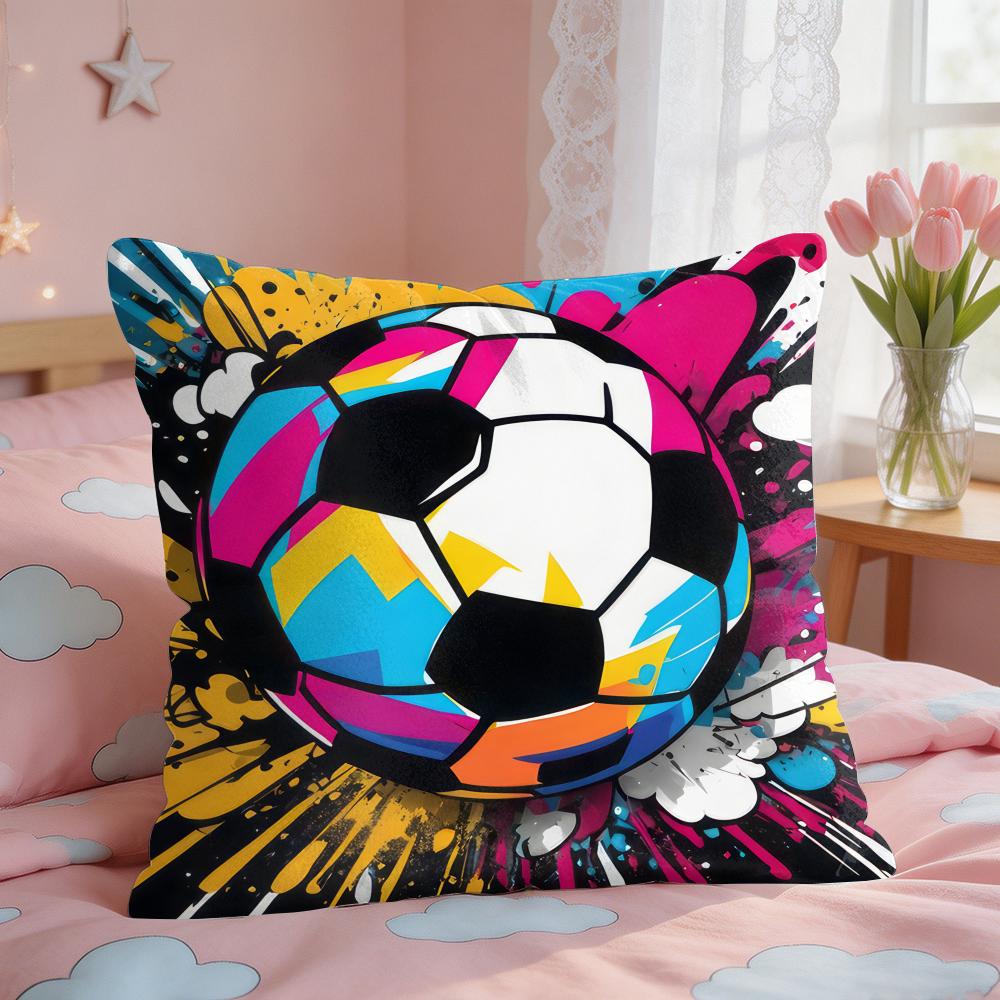 New Football Print Art Cushion Cover Square Short Plush Pillow Case Living Room Sofa Home Decor Funda X