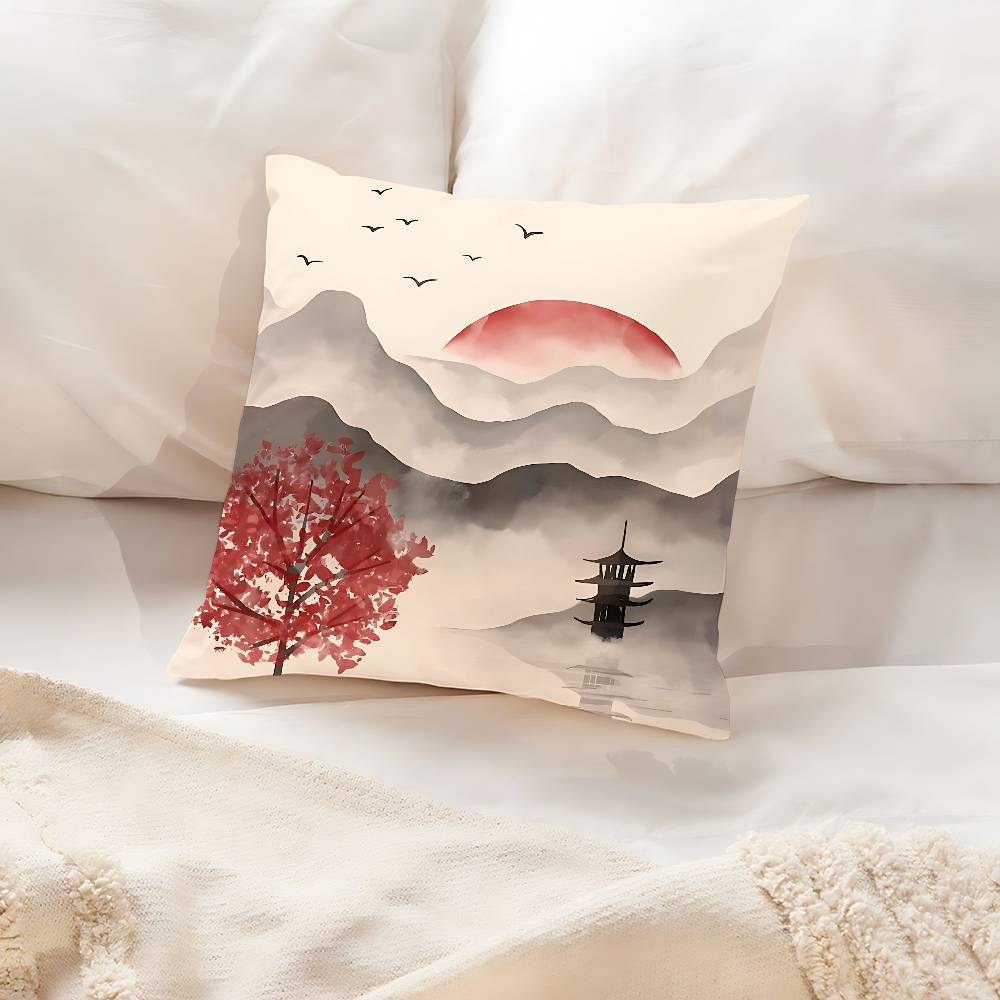 Chinese Landscape Pillow Case Throw Pillow Cover Nordic Vintage Style Cushion Covers Home Living Room Sofa Couch Seat Decor