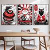 Modern Black and Red Japanese Spirits Poster Geisha Samurai Cat Mount Fuji Canvas Painting Wall Art for Living Room Home Decor