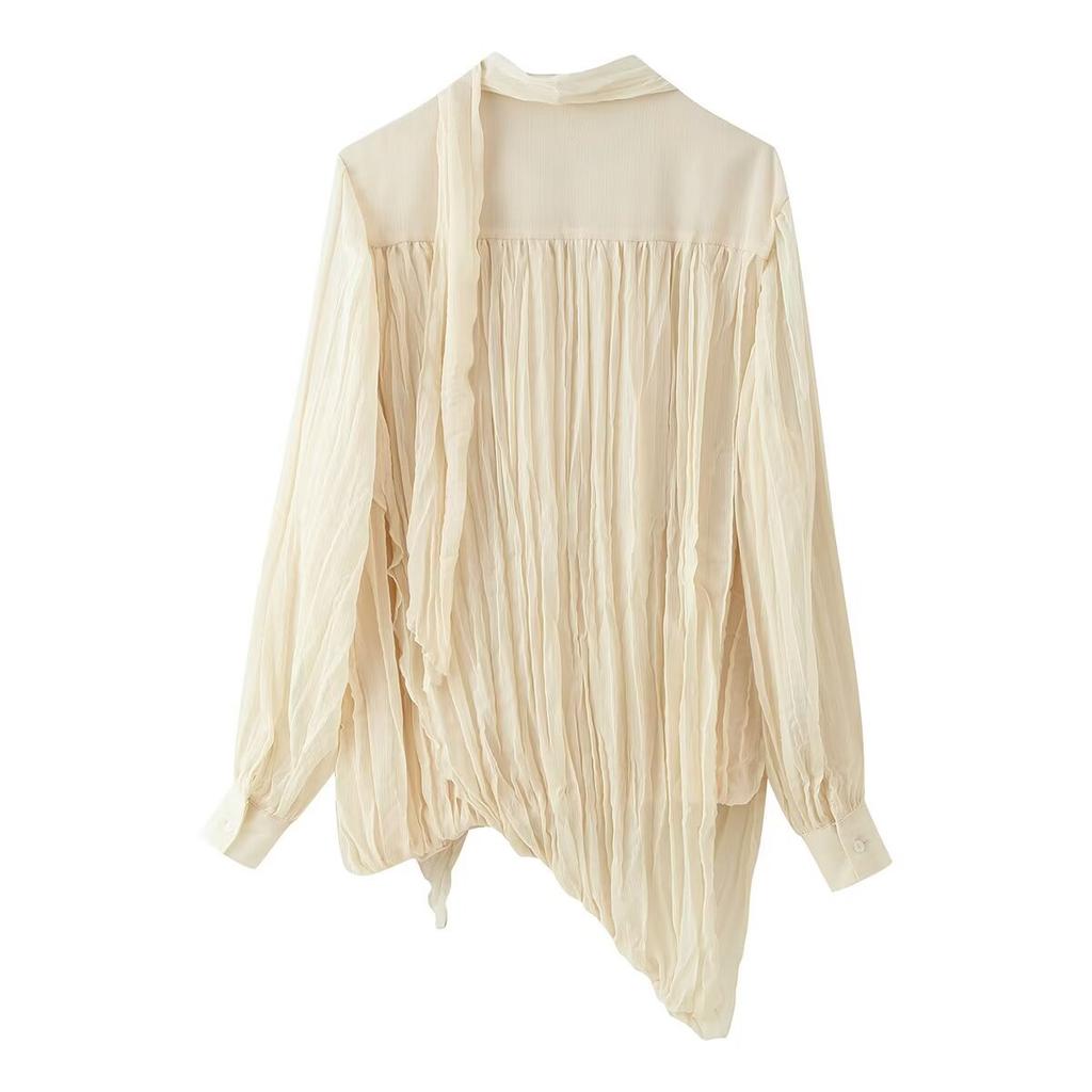 European and American style, new women's fashion, chic, fashionable, versatile pleated shirt 1080219