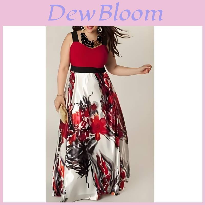 Elegant 2019 Floral Print Sleeveless Maxi Dress For Women In Plus Size Cotton Blend