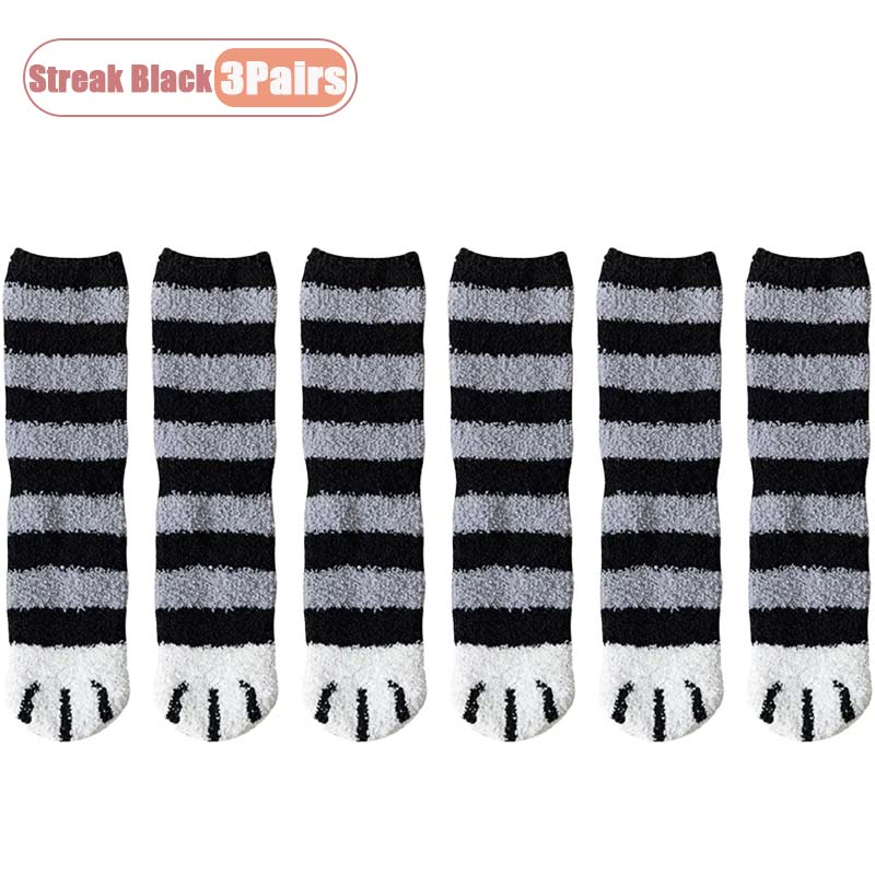 Winter Coral Fleece Socks Mid Calf Cute Cat Paw Design Thickened Warm Sleep Socks for Women Girls Indoor Cold Weather Wear