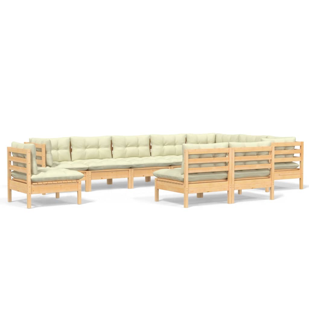 Vidaxl 10-Cz. Garden Lounge Set, Cream Cushions, Pine