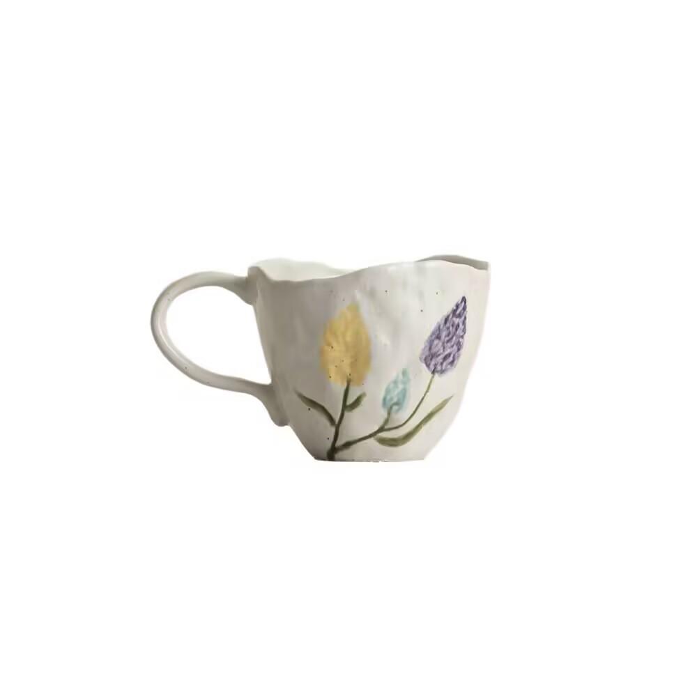 Jingdezhen hand-painted tulip mug for girls, modern style simple coffee cup, Korean-style drinking cup