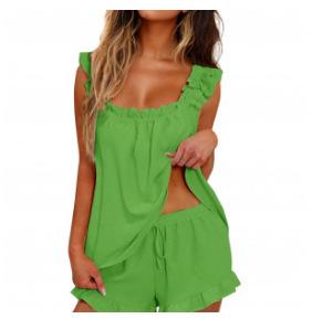Women's Two Piece Set Ruffle Camisole Top Shorts Casual Summer Lounge Outfit