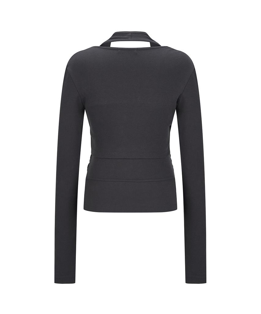 Saendeulig Layered Halter Wrap Long Sleeve_Charcoal