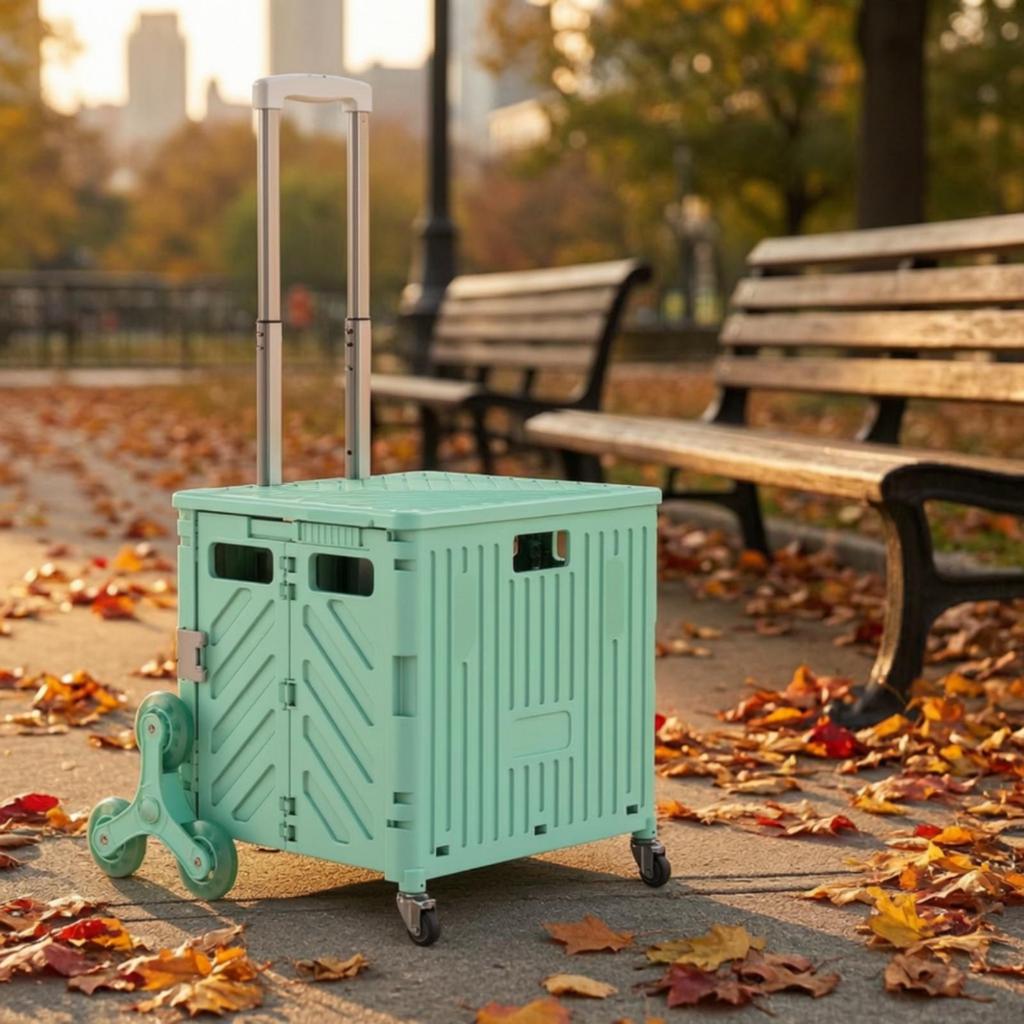8Wheel Folding Transport Cart 45 L Capacity Shopping with Stair StairNavigating Wheels Portable