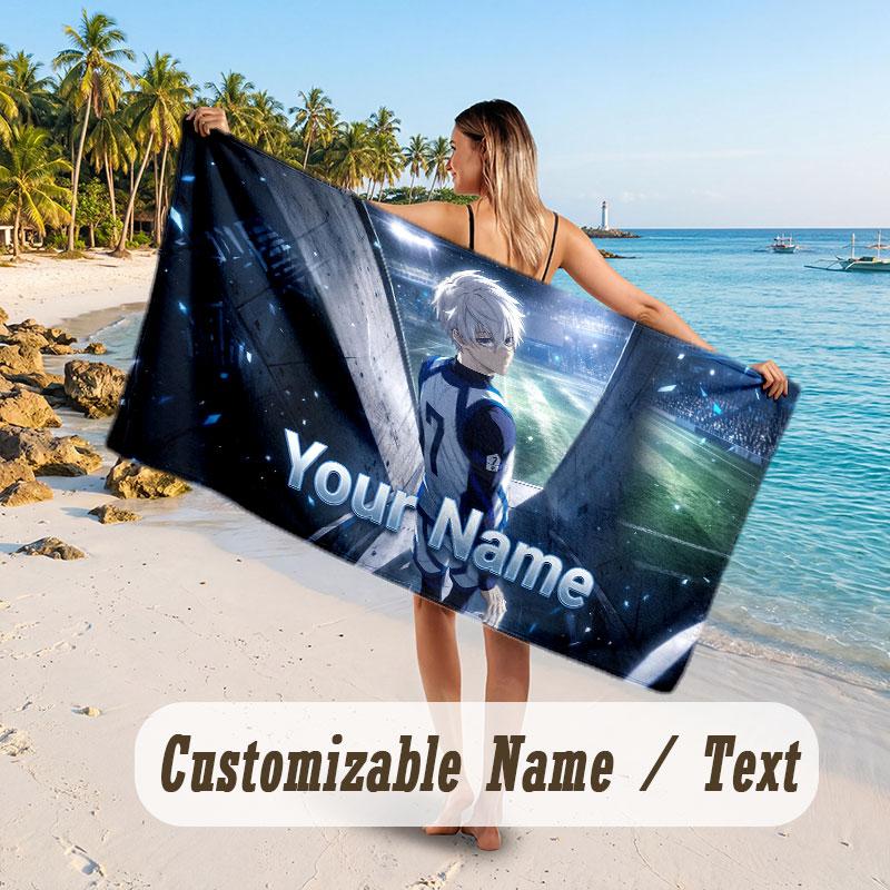 Custom Name Large Beach Towel,Blue Lock Quick Absorbent Towel For Outdoor Travel Poolside