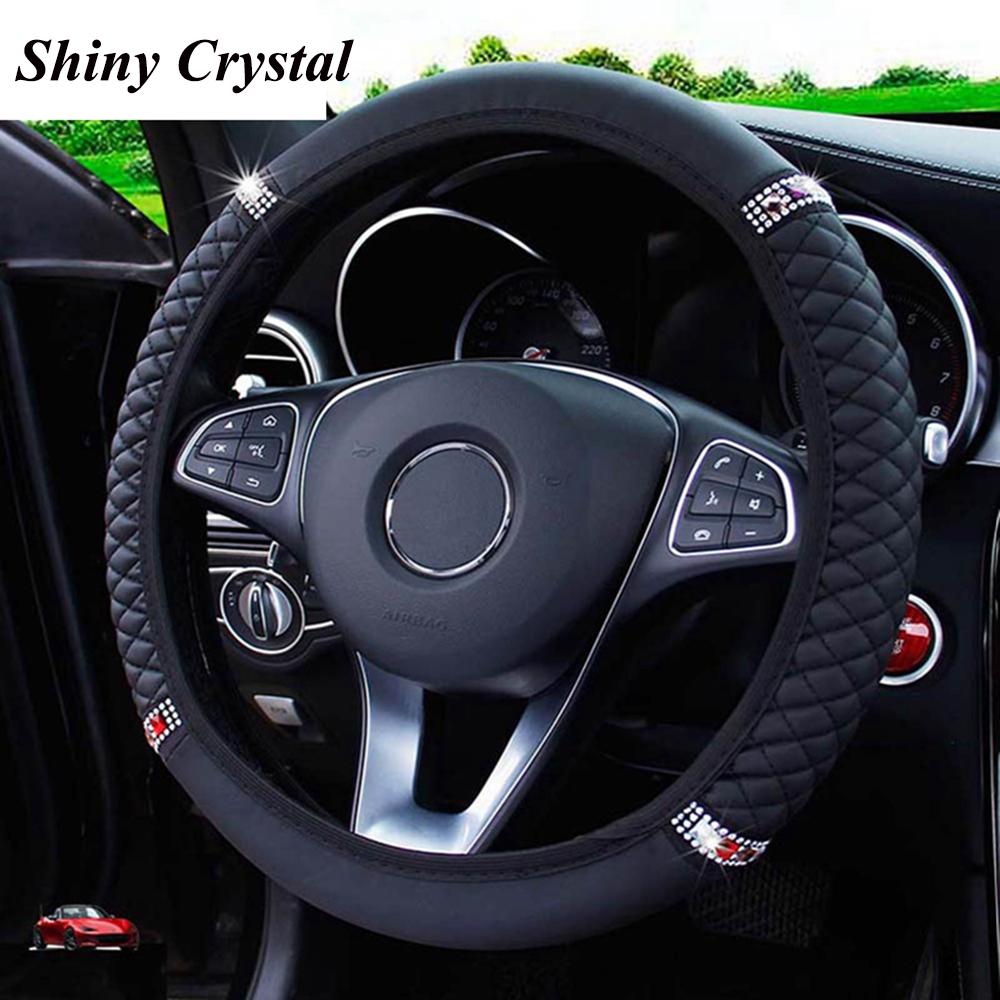 Car Steering Wheel Cover Without Inner Ring Leather Embroidery Color Diamonds For Mercedes-Benz A-Klasse For BMW 3 Series