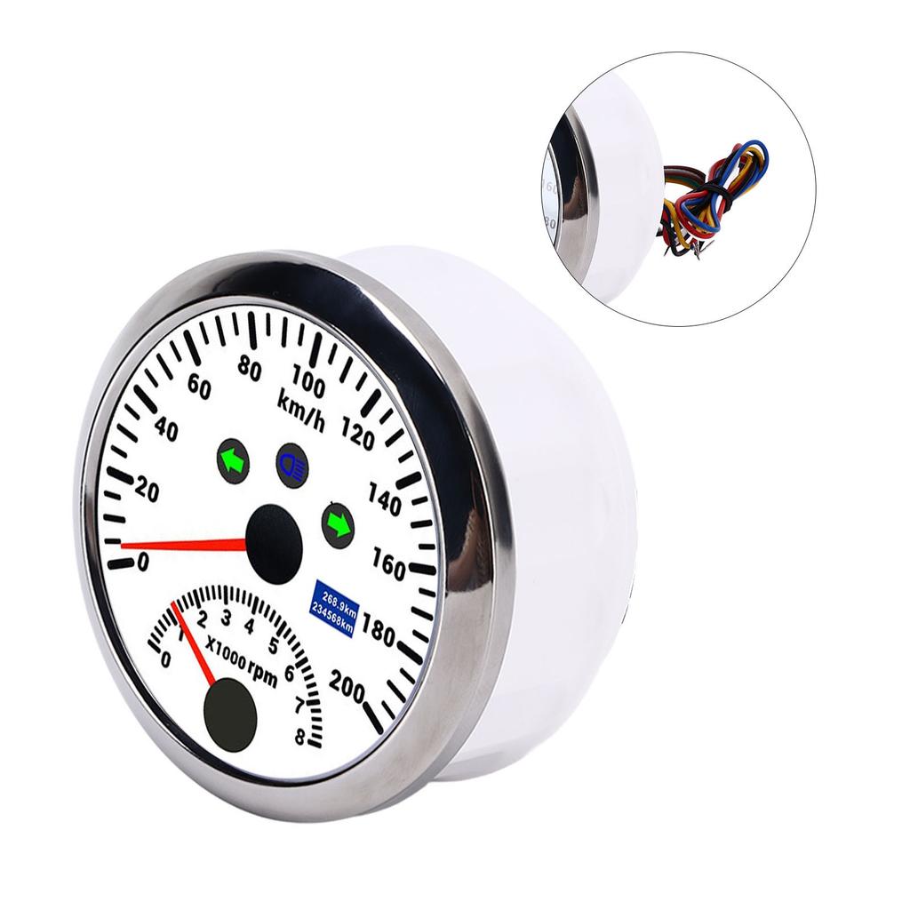 85mm 200kmCelsiush GPS Speedometer 0‑8000rpm Tachometer Gauge LCD Red Backlight Waterproof for 12VCelsius24V Car Boat Yacht RV Truck