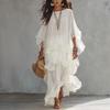 2026 Damen Chiffon Unregelmäßiges Langes Kleid mit Umhangärmeln und Weiterem Saum für Europäischen & Amerikanischen Urlaubsstil
