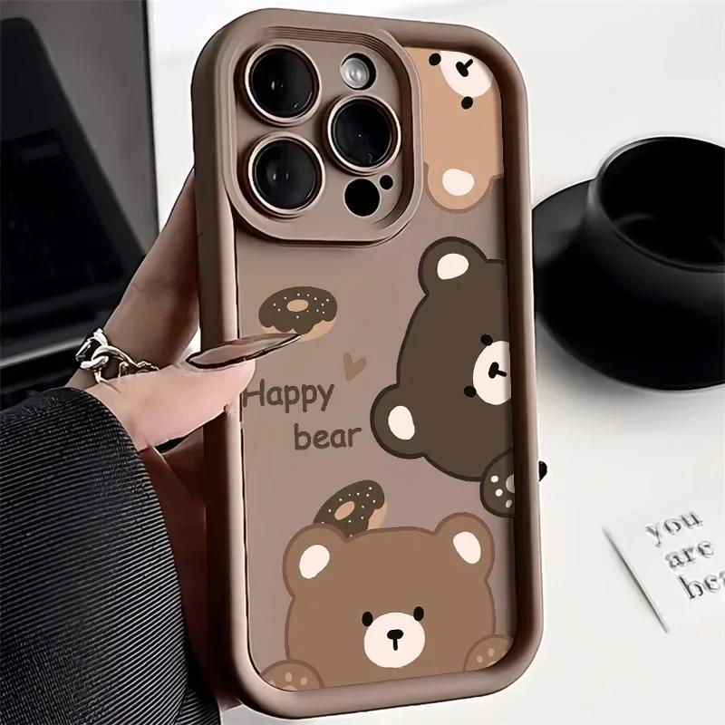 Cartoon Cute Bear Phone Case For iPhone 16 Case iPhone 11 12 13 14 15 Pro Max XR XS X 7 8 15 16 Plus Candy Silicone Soft Cover