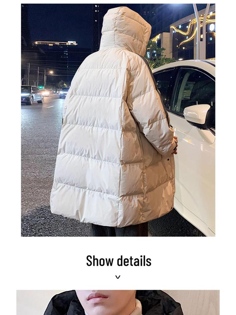 Men's 2025 Mid-length Down Jacket - Winter Thickened Casual Hooded Outerwear for Youth Fashion and Cold Protection