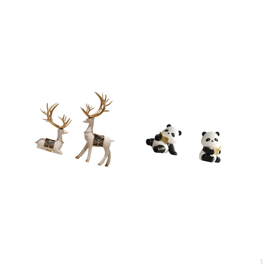 Reindeer And Panda Decorative Figurines Set Unique Animal Statues for Living Room Office Bedroom