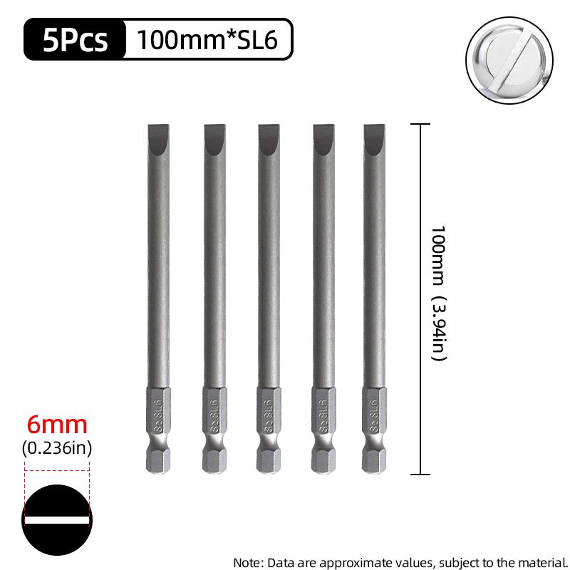 50/100mm 2.0-6.0mm Flat Head Screwdriver Bits Set Magnetic Tip Slotted Screwdriver Drill 1/4 Inch Hex Shank Hand/Electric Tools