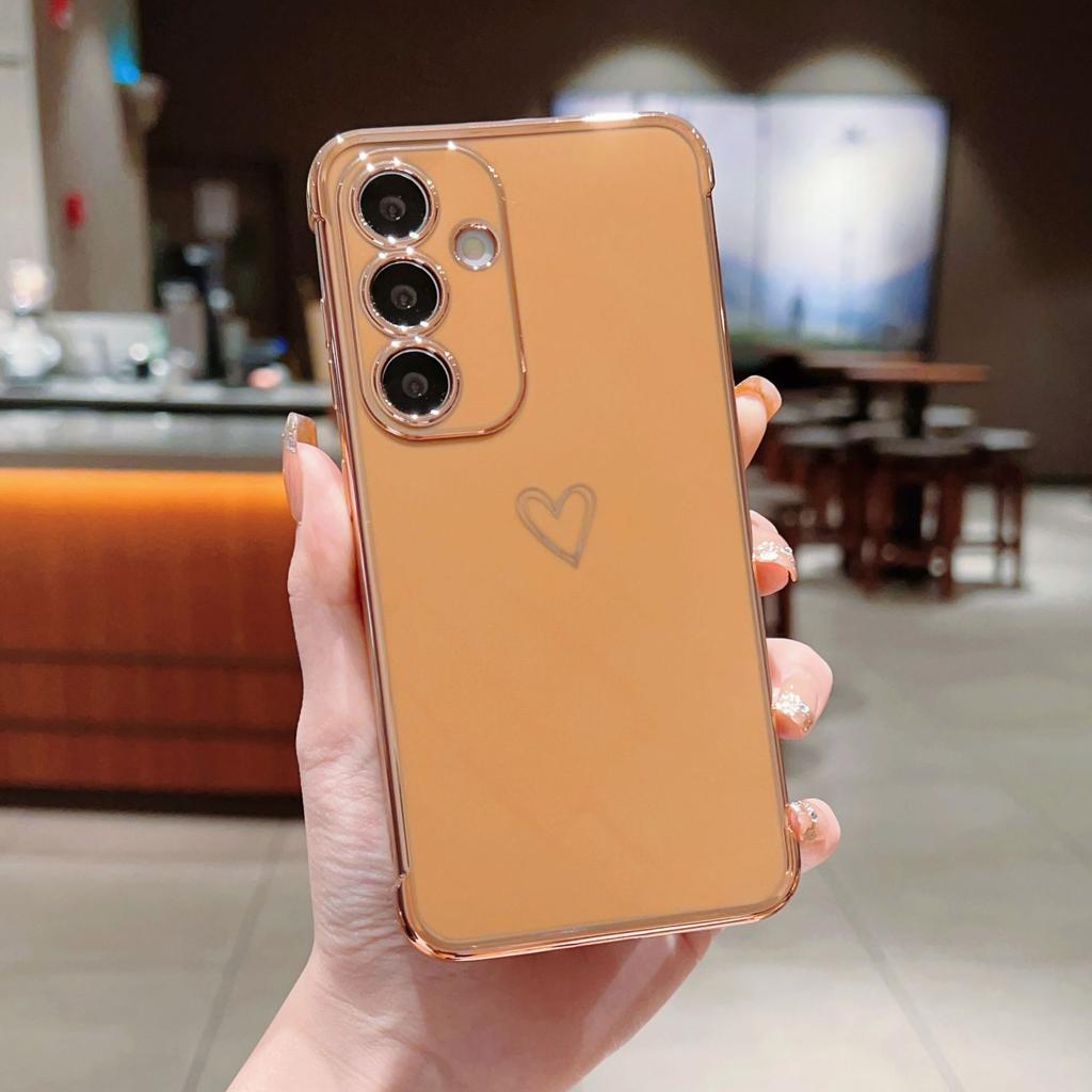 Suitable for Samsung S25ULTRA Electroplated Hollow Love Mobile Phone Case A14 Silicone All Inclusive A54 Protective Case