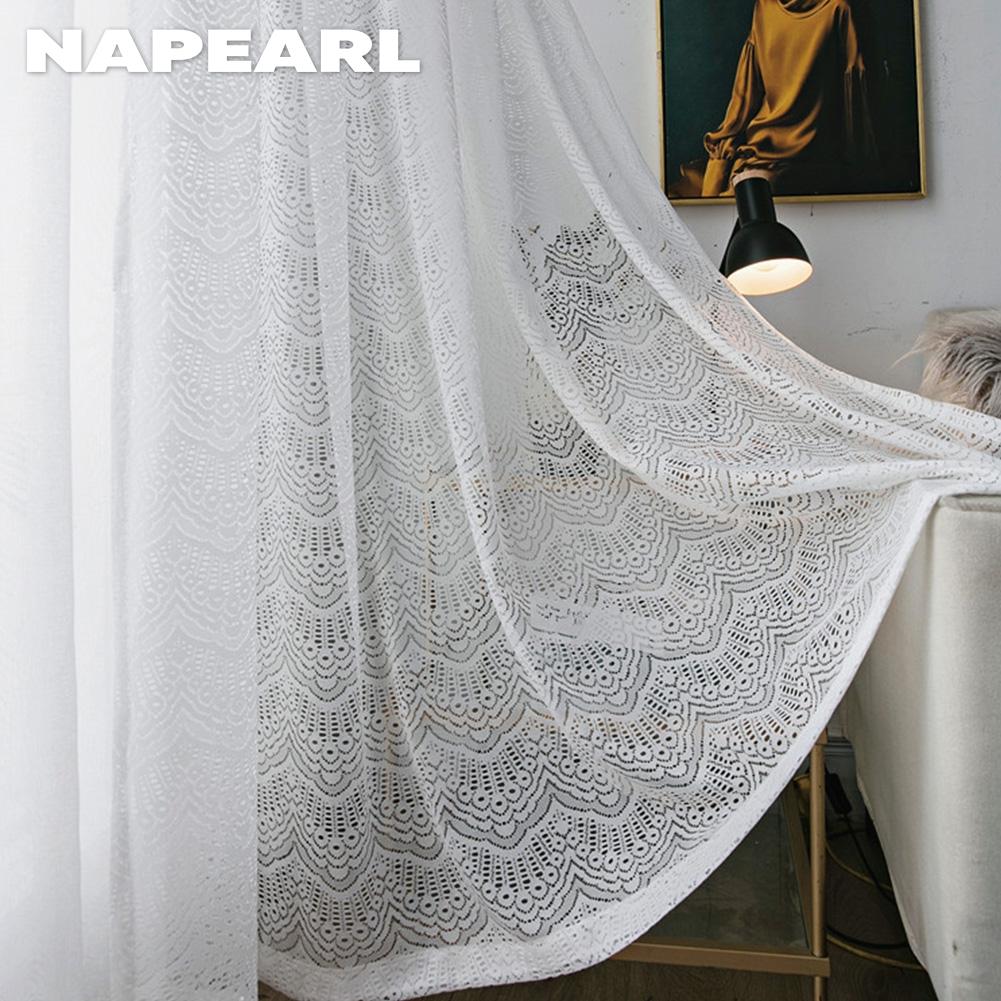 1 pièce NAPEARL 10-20 % occultant style français simple romantique dentelle chaîne tricoté pur blanc gaze rideau pour salon chambre balcon décoration de la maison