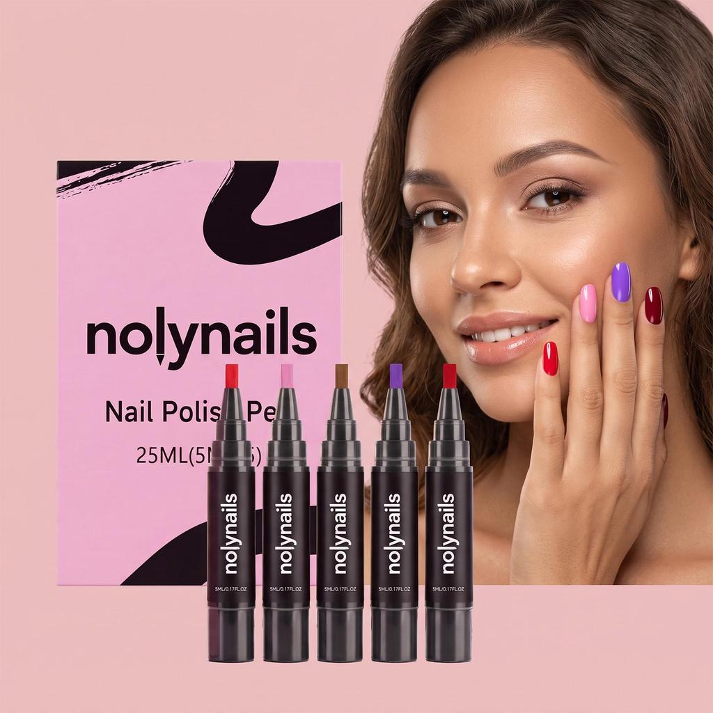Nail Polish Glue Pen (colorful) Quick-drying Without Ultraviolet Rays, Five-color Brushes, Accurate and Lasting Nail Polish Glue Pen