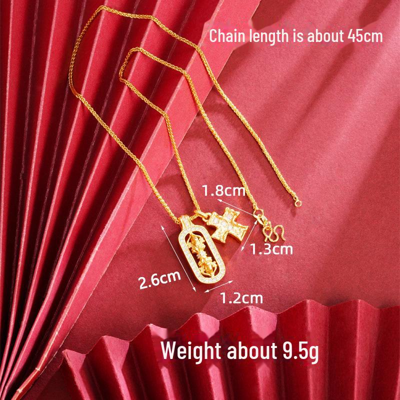 Ancient Vietnamese Gold Sand Pixiu Diamond Pestle Pendant Gourd Necklace