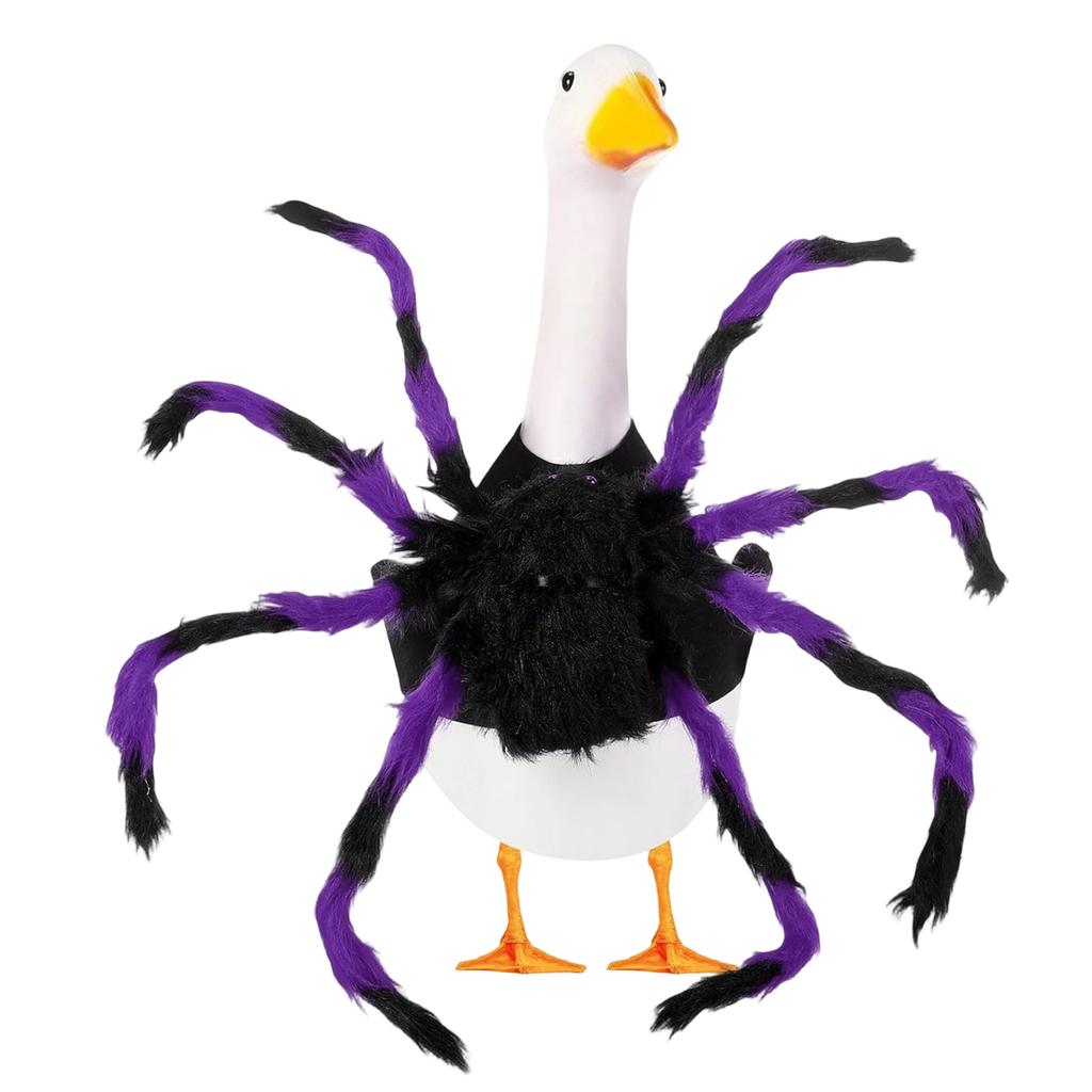 Halloween Porch Goose Spider Costume Pet Outfit with Faux Fur Spider Legs Adjustable Fit for Outdoor Indoor Use