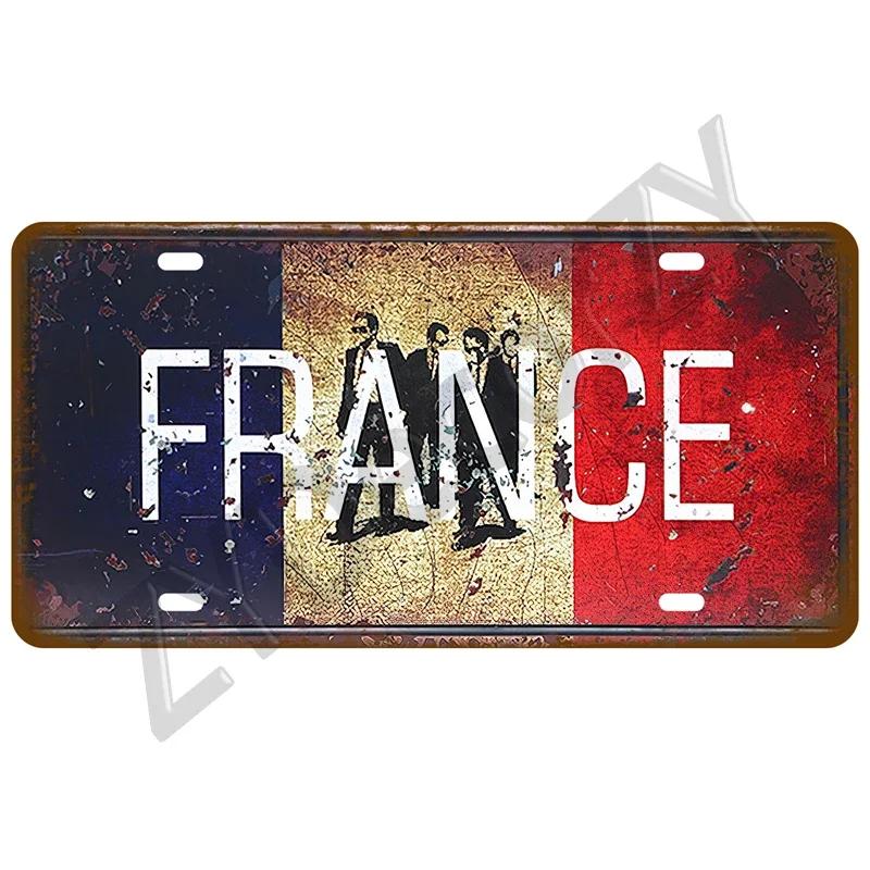 KLIOU Country Flag Tin Signs 15x30 Plaque France Spain Germany License Plate For Wall Home Restaurant Craft Bar Decor Metal Sign