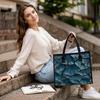 Blue Cracked Print Tote Bag Casual Daily Shoulder Bag for Women Lightweight Reusable Shopping Bag