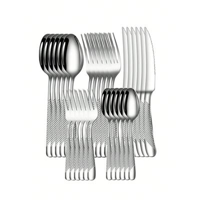 6pc/30pc Stainless Steel Silver High-end Star Diamond Tableware Set Knife, Fork and Spoon Dessert Fork and Spoon