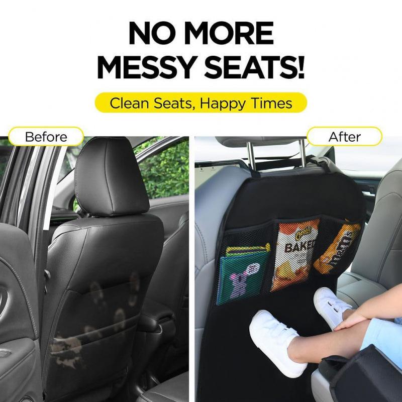 Seat Back Cover for Kids with 3 Pocket Dirt-resistant Backseat Protector Anti-kick Protective Pad Seat Back Storage Bag