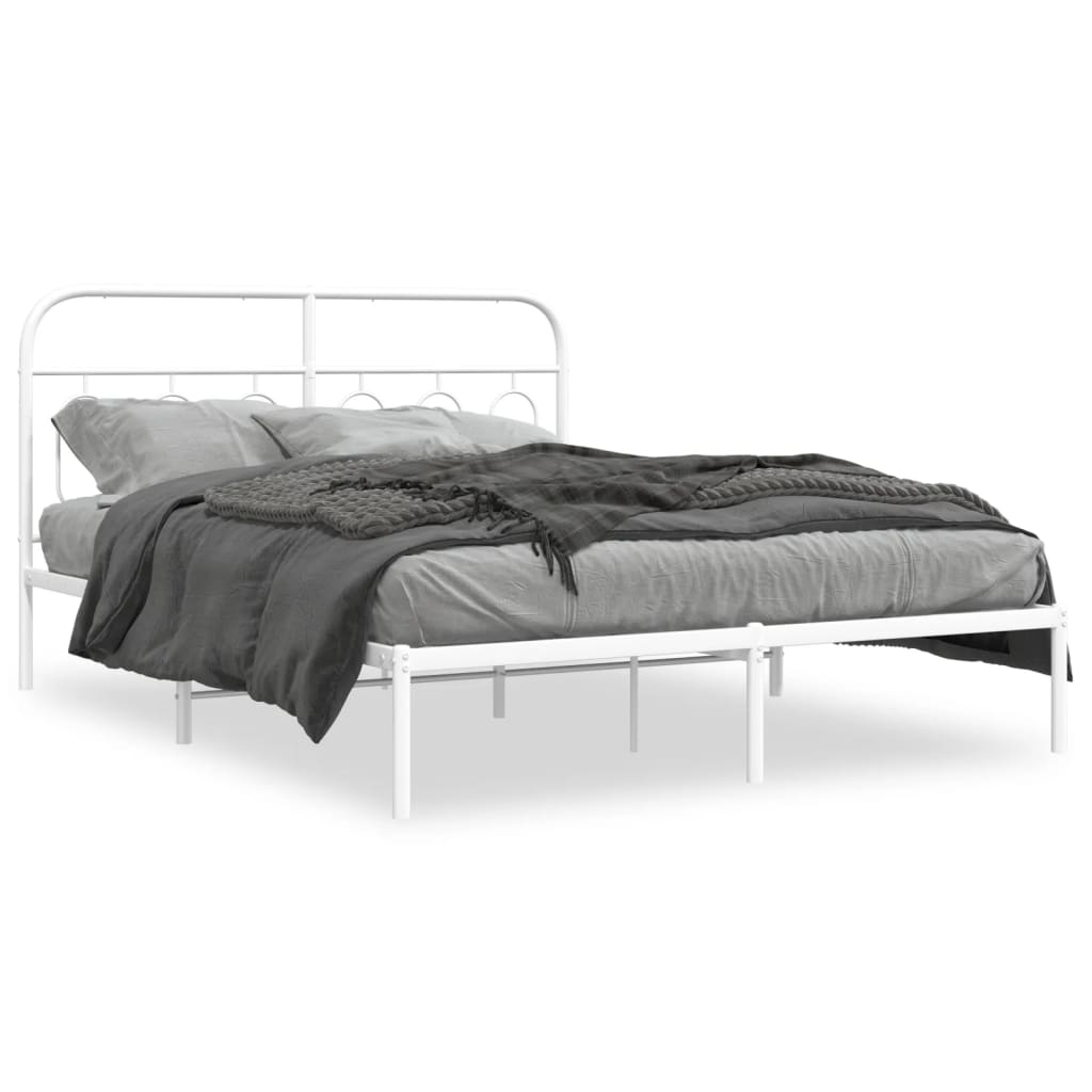 Metal Bed Frame with Headboard White 135 x 190 cm