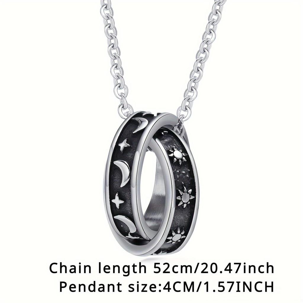 Literary and Fashion Star Moon Double Ring Pendant Necklace Fashion Hip Hop Accessories - Party Gifts