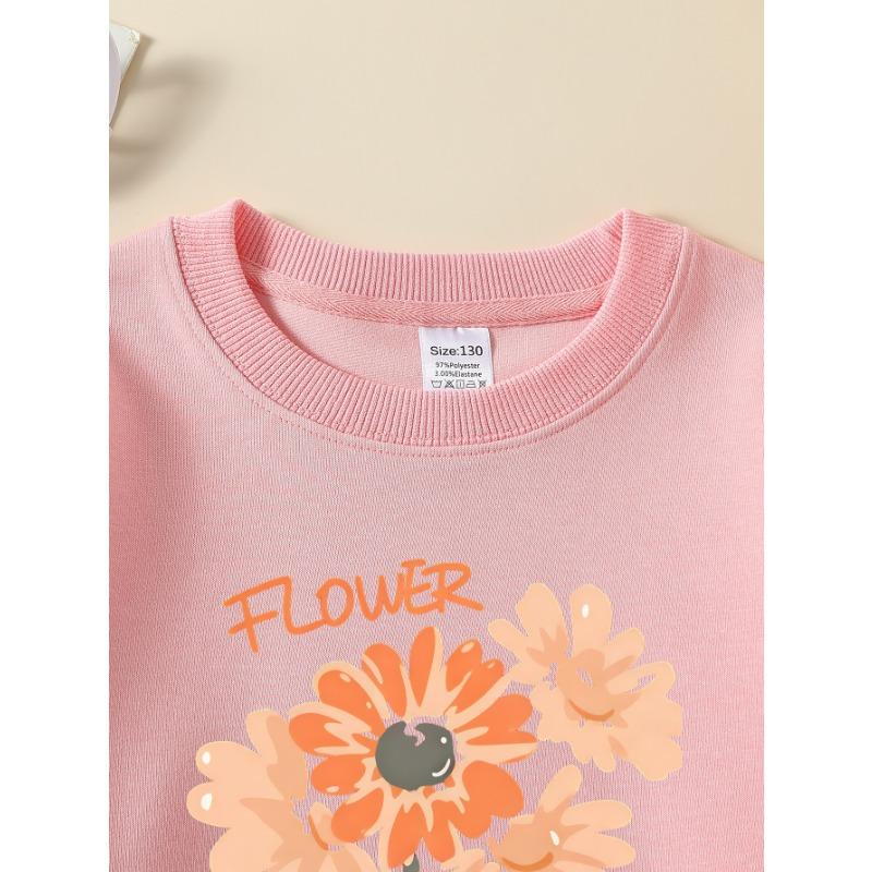European sizes Girls' Long-Sleeve Round Neck Sweatshirt "Flower Face The Light" Print, Spring/Autumn, Casual, Daily & Sports.