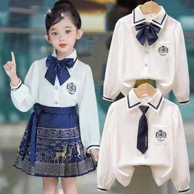 Girl Spring and Autumn Thin Solid Color Class Dress Performance Dress Casual Comfortable Shirt