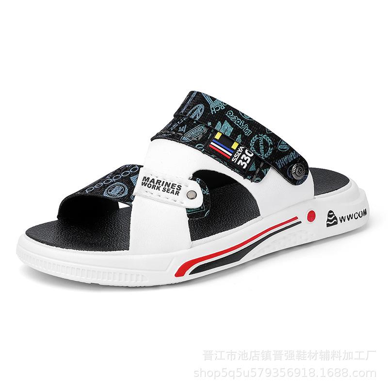 

Мужские летние новые пляжные шлепанцы для улицы, мягкая подошва, двойного назначения, нескользящие сандалии, дышащие, модные, универсальные шлепанцы 44