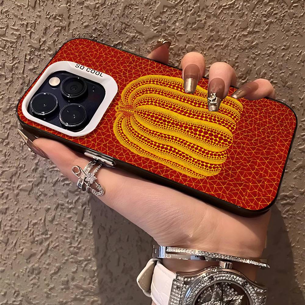 

Yayoi Kusama Pumpkin Flower Art For Iphone 15 14 13 Plus 17 16 12 11 Pro Max Matte Colored Silver Luxury Phone Cover iPhone 14